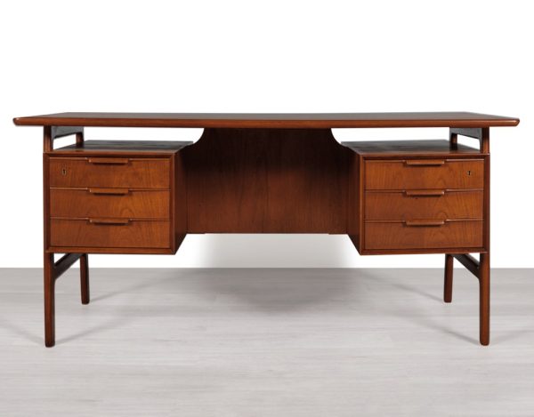 Mid Century Modern Danish Writing Desk Omann Jun Model 75 Gunni Omann 1960 Vintage Office Furniture Home Office Table Scandinavian Original Design Teak Rosewood floating top drawers lockable original key
