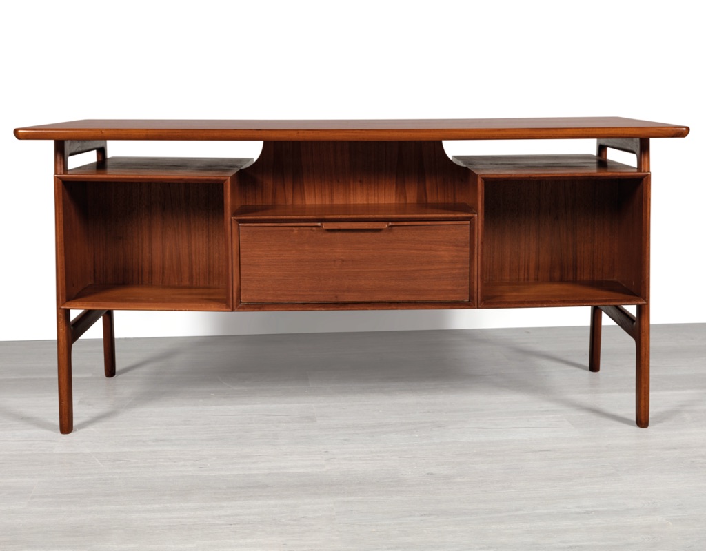 Mid Century Modern Danish Writing Desk Omann Jun Model 75 Gunni Omann 1960 Vintage Office Furniture Home Office Table Scandinavian Original Design Teak Rosewood rear storage bookshelf drop down flap