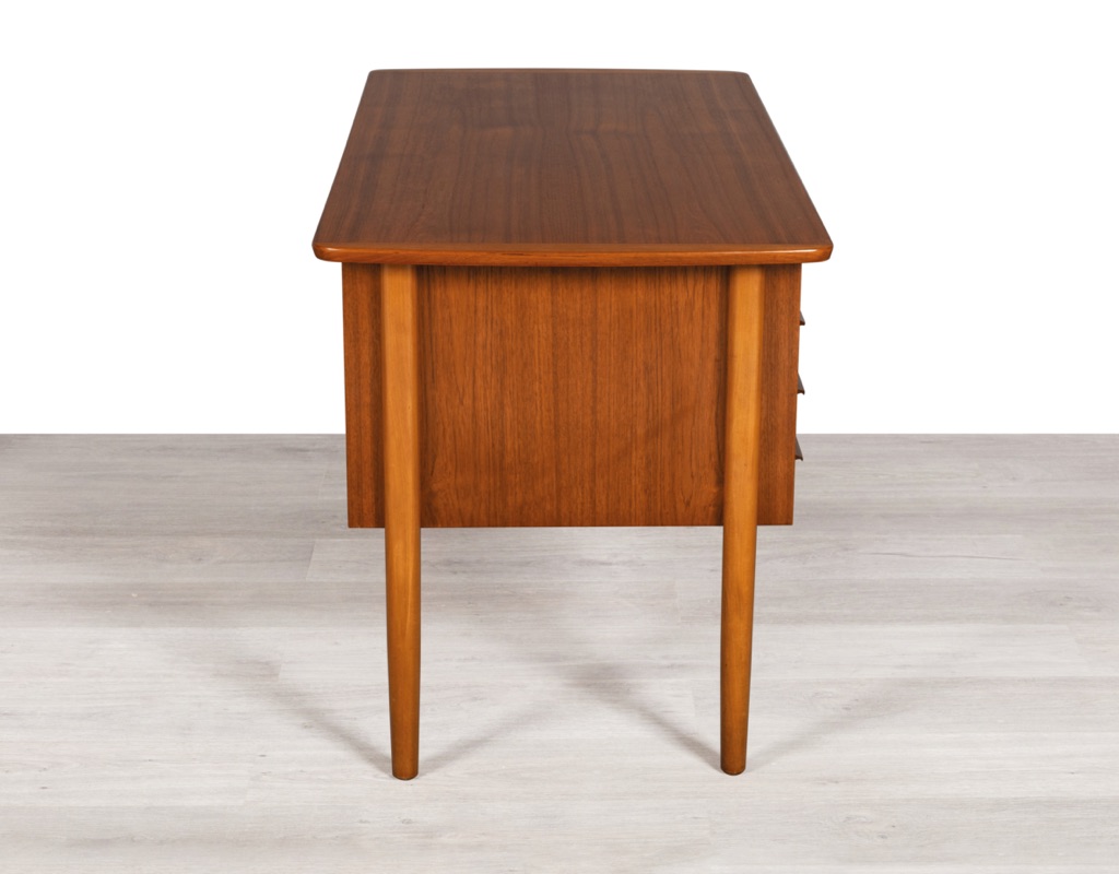 Mid century modern Desk Danish vintage 1960s teak Brazilian rosewood study or office furniture imported Scandinavian original design side view beech legs