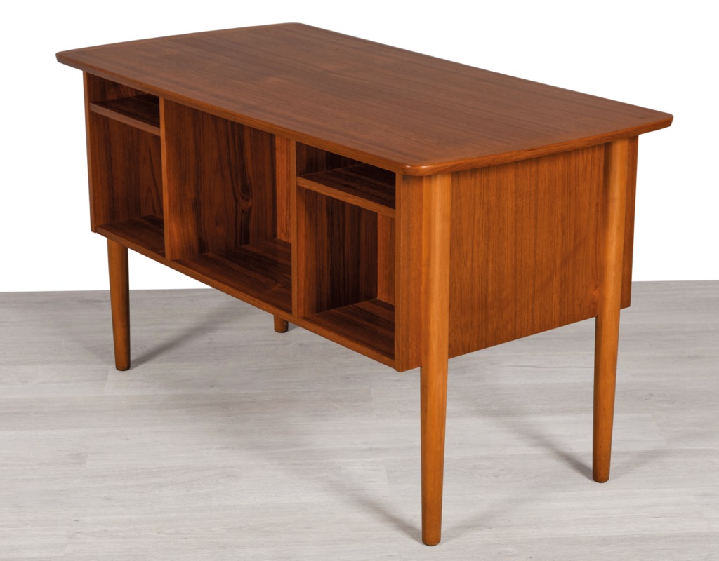 Mid century modern Desk Danish vintage 1960s teak Brazilian rosewood study or office furniture imported Scandinavian original design rear storage bookshelf