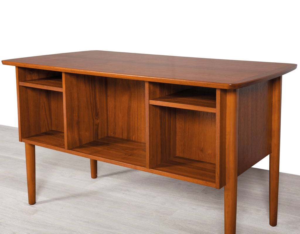 Mid century modern Desk Danish vintage 1960s teak Brazilian rosewood study or office furniture imported Scandinavian original design rear bookshelf