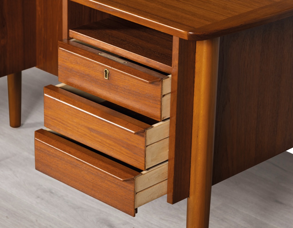 Mid century modern Desk Danish vintage 1960s teak Brazilian rosewood study or office furniture imported Scandinavian original design drawers key bookshelf