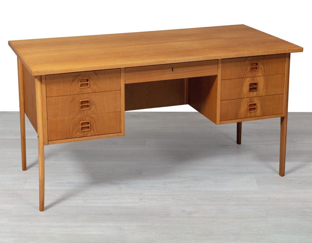 Mid century modern writing desk Danish vintage office designs by Erik Brouer Svend Aage Madsen Peter Lovig Nielsen European oak 1960s