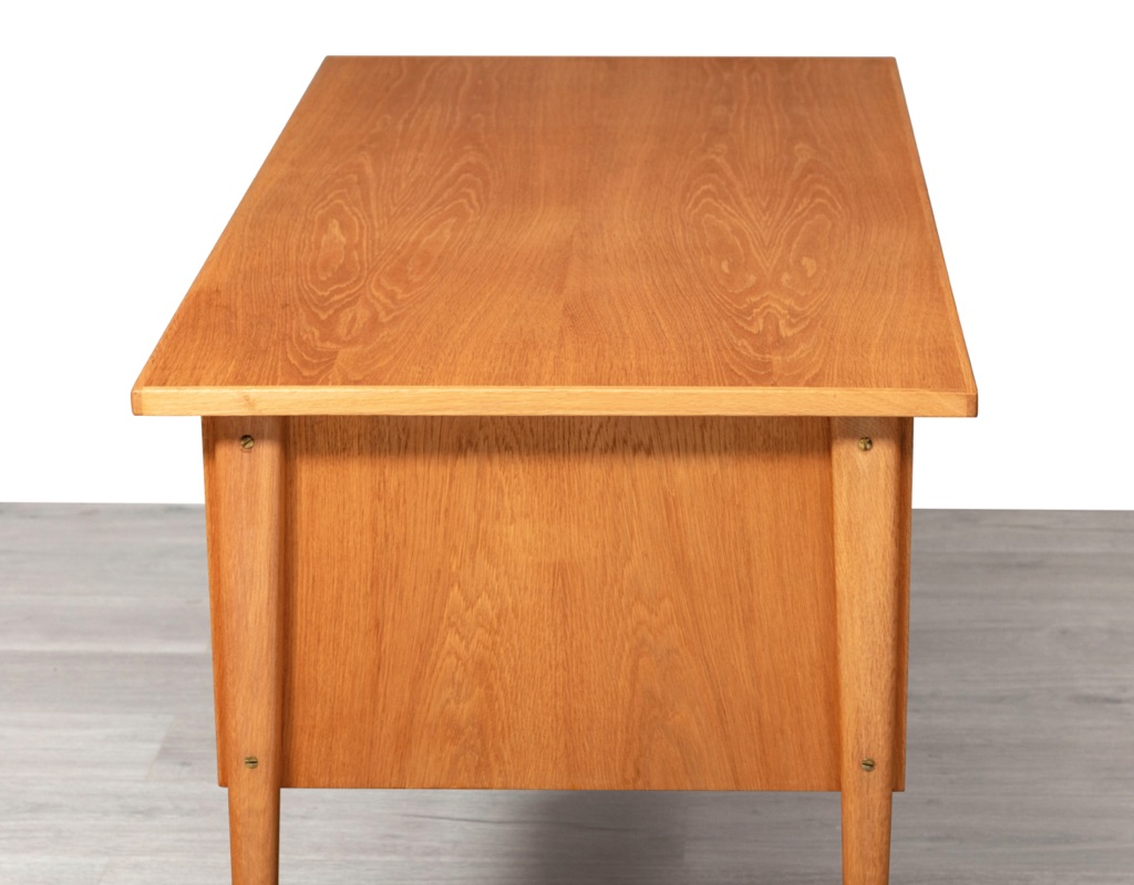 Mid century modern writing desk Danish vintage office designs by Erik Brouer Svend Aage Madsen Peter Lovig Nielsen European oak 1960s side view