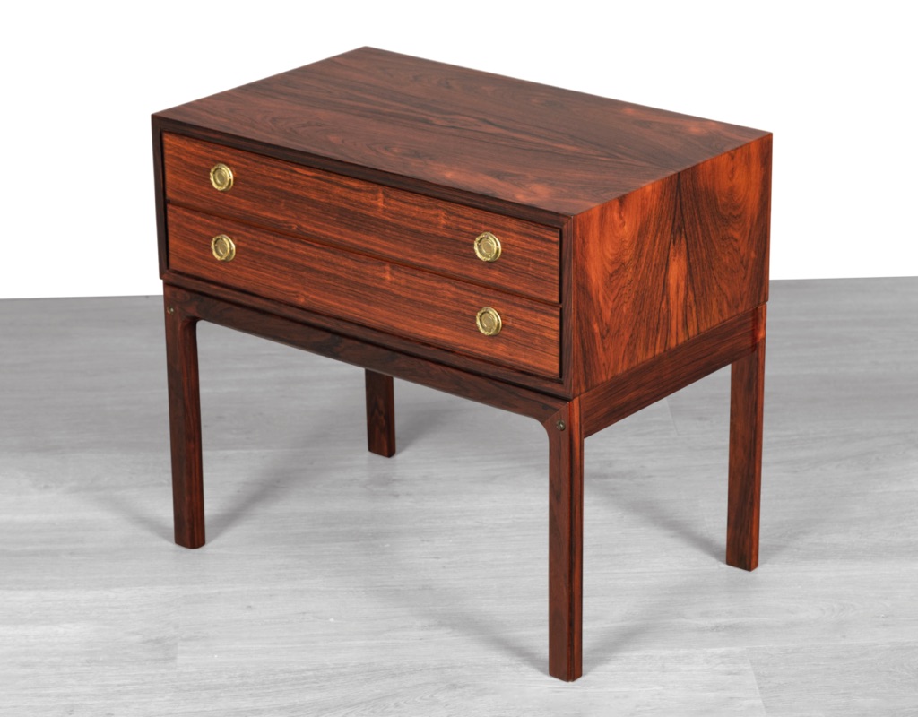 Mid century modern Danish 1960s Aksel Kjersgaard A/S cabinet Brazilian Rosewood two drawer bedside table original Scandinavian furniture Kai Kristiansen style