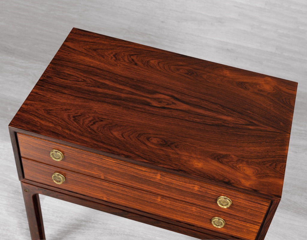 Mid century modern Danish 1960s Aksel Kjersgaard A/S cabinet Brazilian Rosewood two drawer bedside table original Scandinavian furniture brass handles