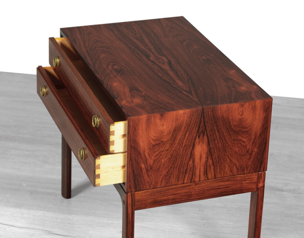 Mid century modern Danish 1960s Aksel Kjersgaard A/S cabinet Brazilian Rosewood two drawer bedside table original Scandinavian furniture drawers dovetail joins