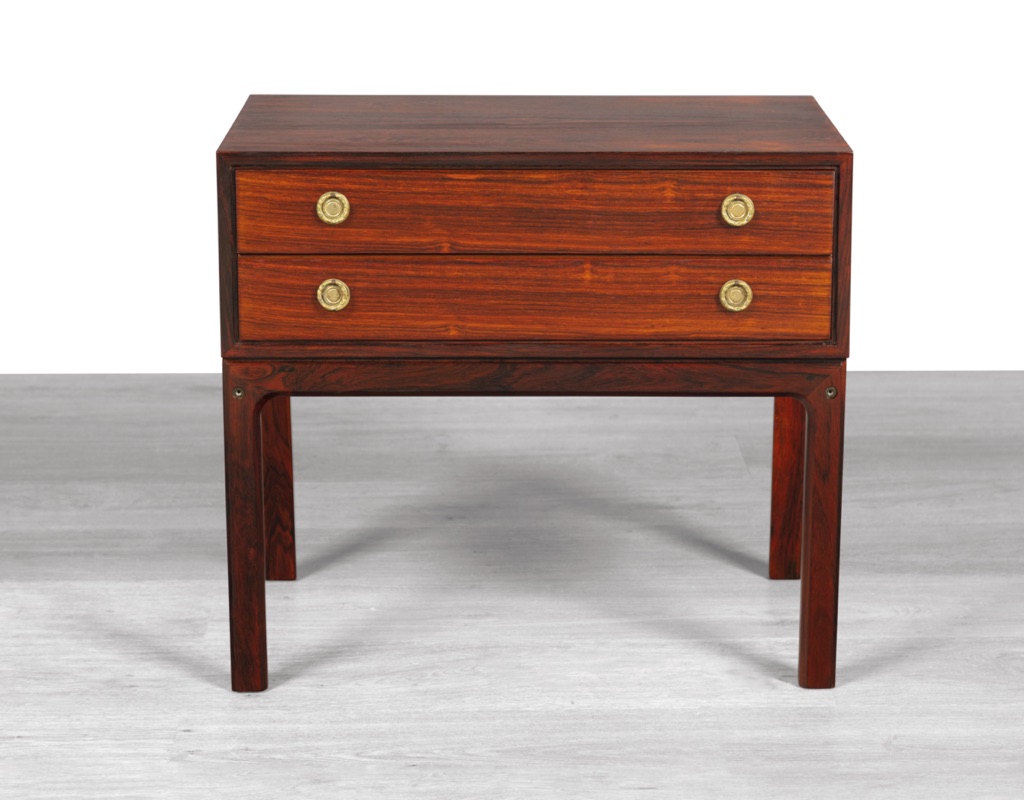 Mid century modern Danish 1960s Aksel Kjersgaard A/S cabinet Brazilian Rosewood two drawer bedside table original Scandinavian furniture sap wood