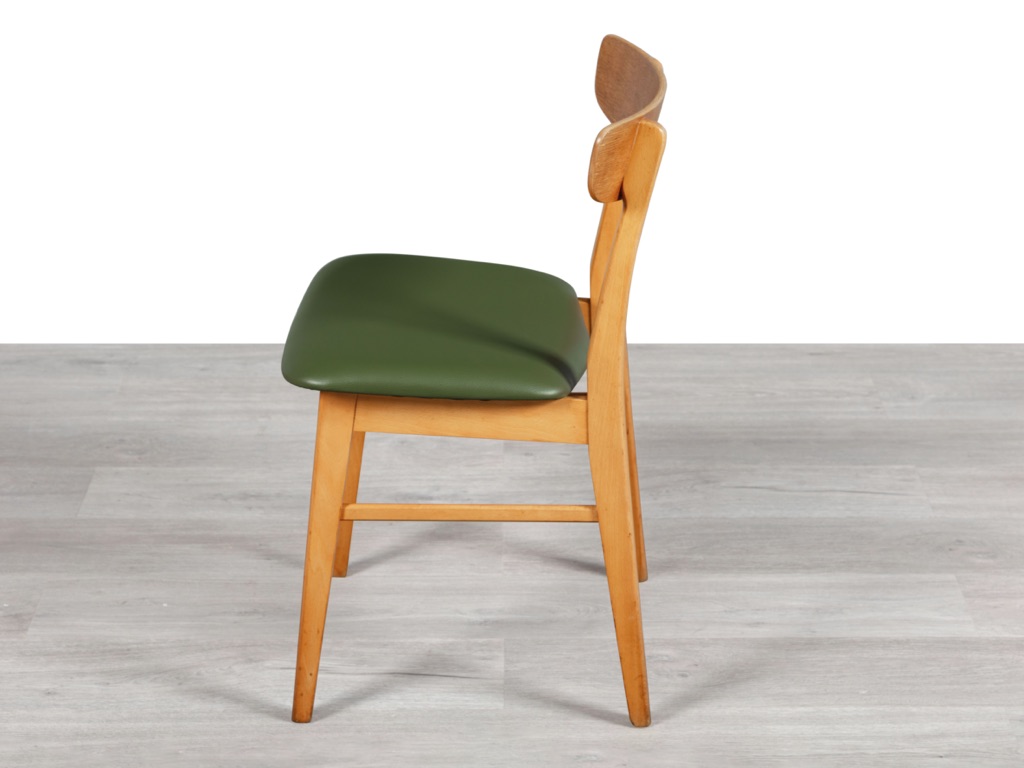Mid century modern Farstrup mobler dining chairs Danish vintage 1960s teak oak beechwood original Scandinavian dining room furniture seating leather seat side view