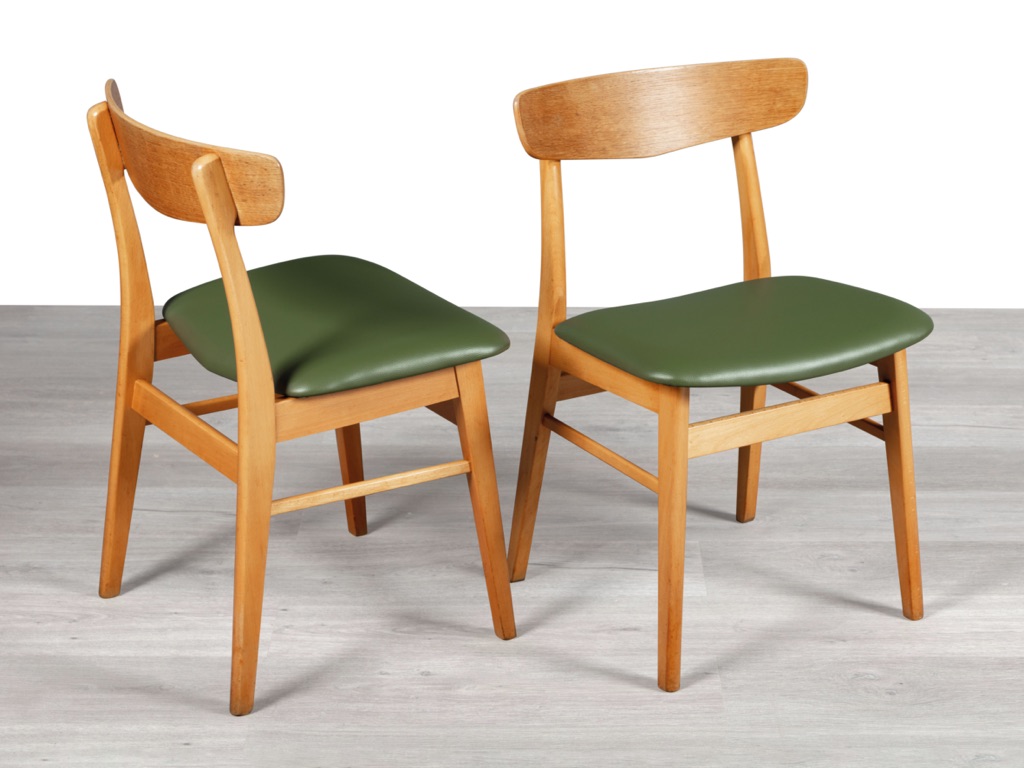 Mid century modern Farstrup mobler dining chairs Danish vintage 1960s teak oak beechwood original Scandinavian dining room furniture seating leather seat hans wegner style