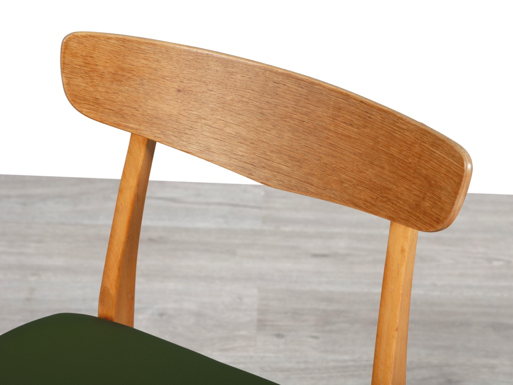 Mid century modern Farstrup mobler dining chairs Danish vintage 1960s teak oak beechwood original Scandinavian dining room furniture seating leather seat oak backrest