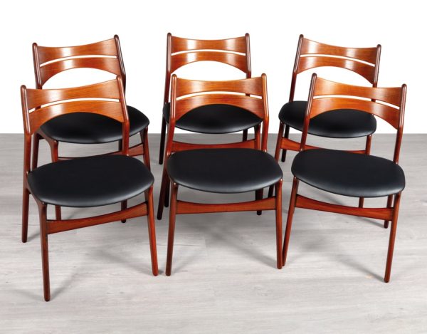 Mid century modern Erik Buch Model 310 dining chairs Danish vintage 1960s teak Christiansens Mobelfabrik original Scandinavian seating teak Brazilian Rosewood six