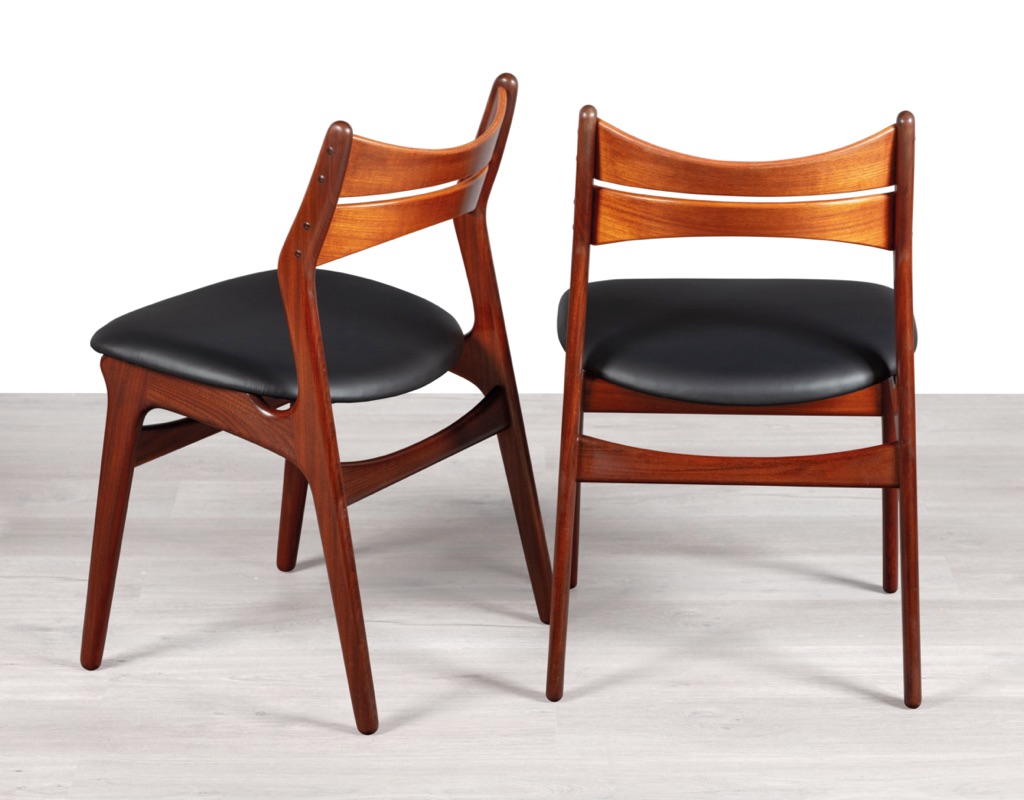 Mid century modern Erik Buch Model 310 dining chairs Danish vintage 1960s teak Christiansens Mobelfabrik original Scandinavian seating teak Brazilian Rosewood set two six