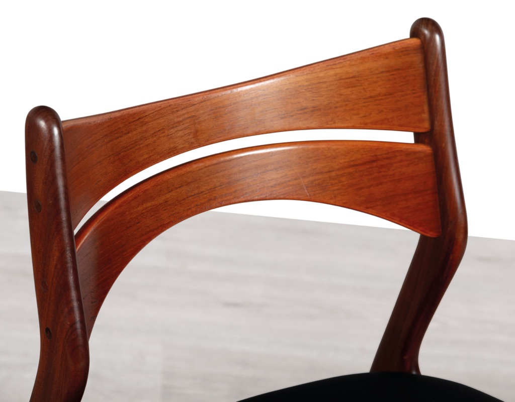 Mid century modern Erik Buch Model 310 dining chairs Danish vintage 1960s teak Christiansens Mobelfabrik original Scandinavian seating teak Brazilian Rosewood backrest