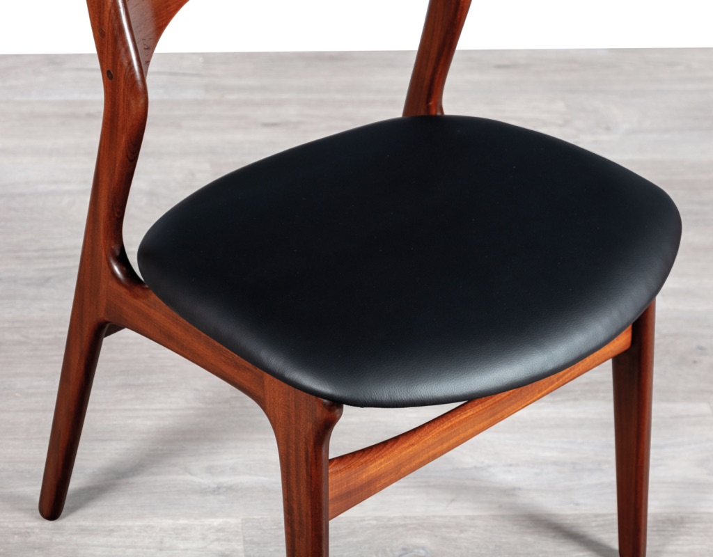 Mid century modern Erik Buch Model 310 dining chairs Danish vintage 1960s teak Christiansens Mobelfabrik original Scandinavian seating teak Brazilian Rosewood seat