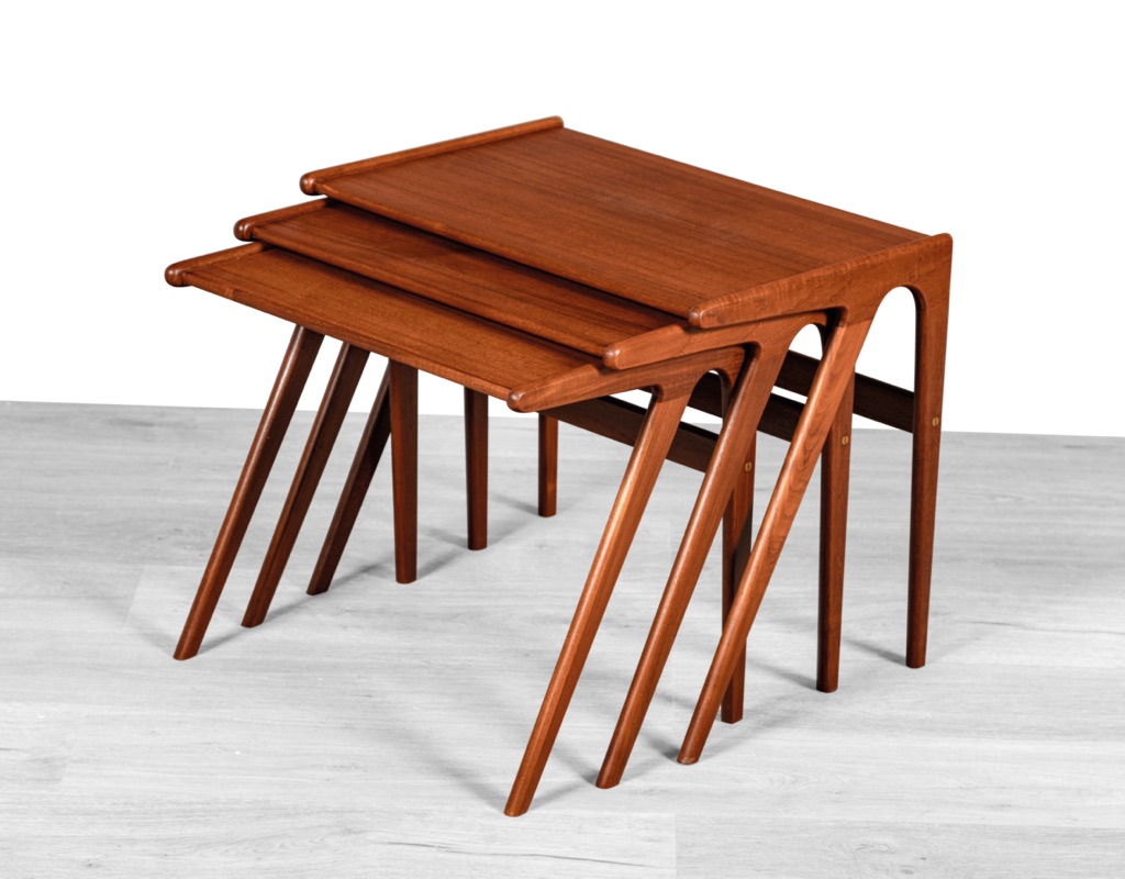 Mid century modern Danish vintage 1960s nest of tables in teak style of Johannes Andersen original Scandinavian designed nesting side occasional table