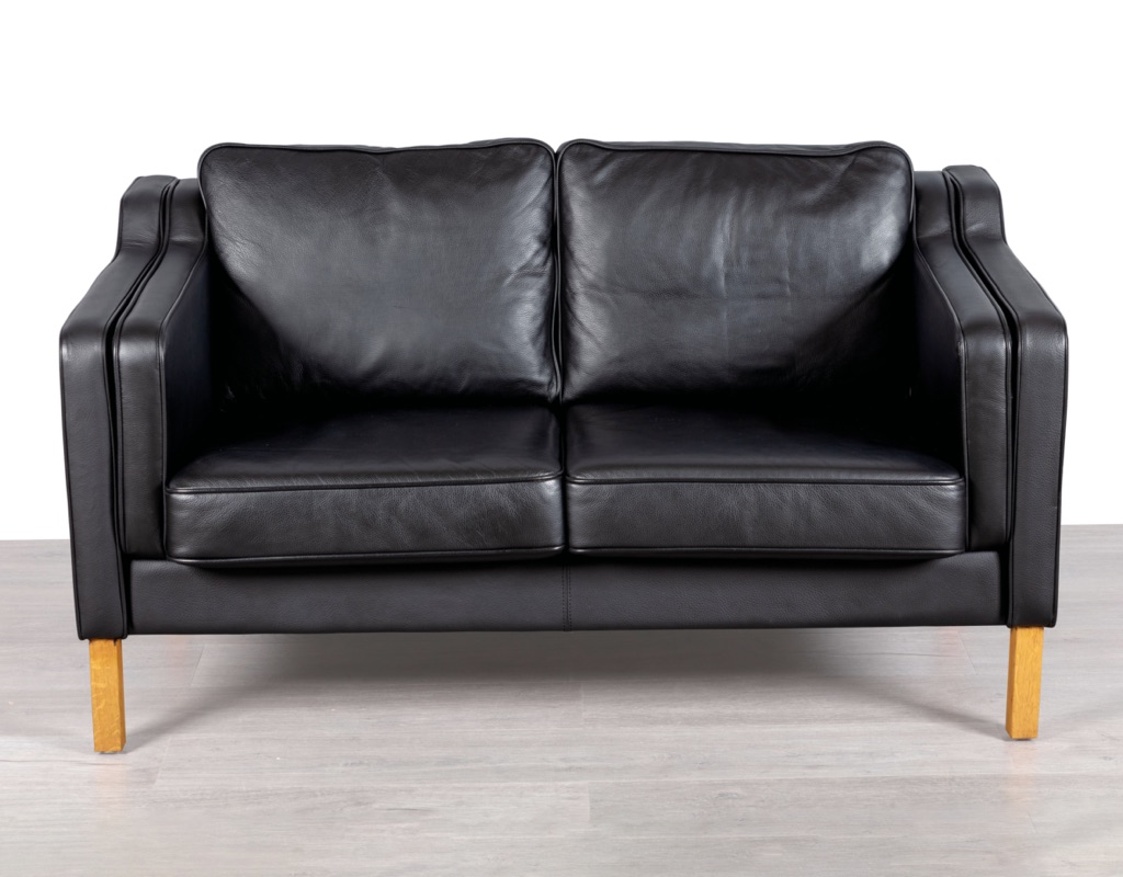 Mid century modern Danish vintage black leather couch sofa by Skalma Denmark original Scandinavian seating Stouby Skipper Mogens Hansen