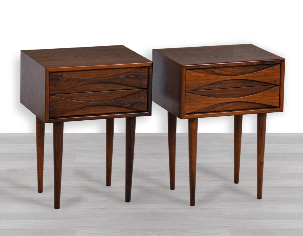 Niels Clausen NC Mobler Pair Nightstand Danish 1960s Mid Century Modern Brazilian Rosewood Bedside Cabinet Scandinavian Vintage Drawers Bedroom