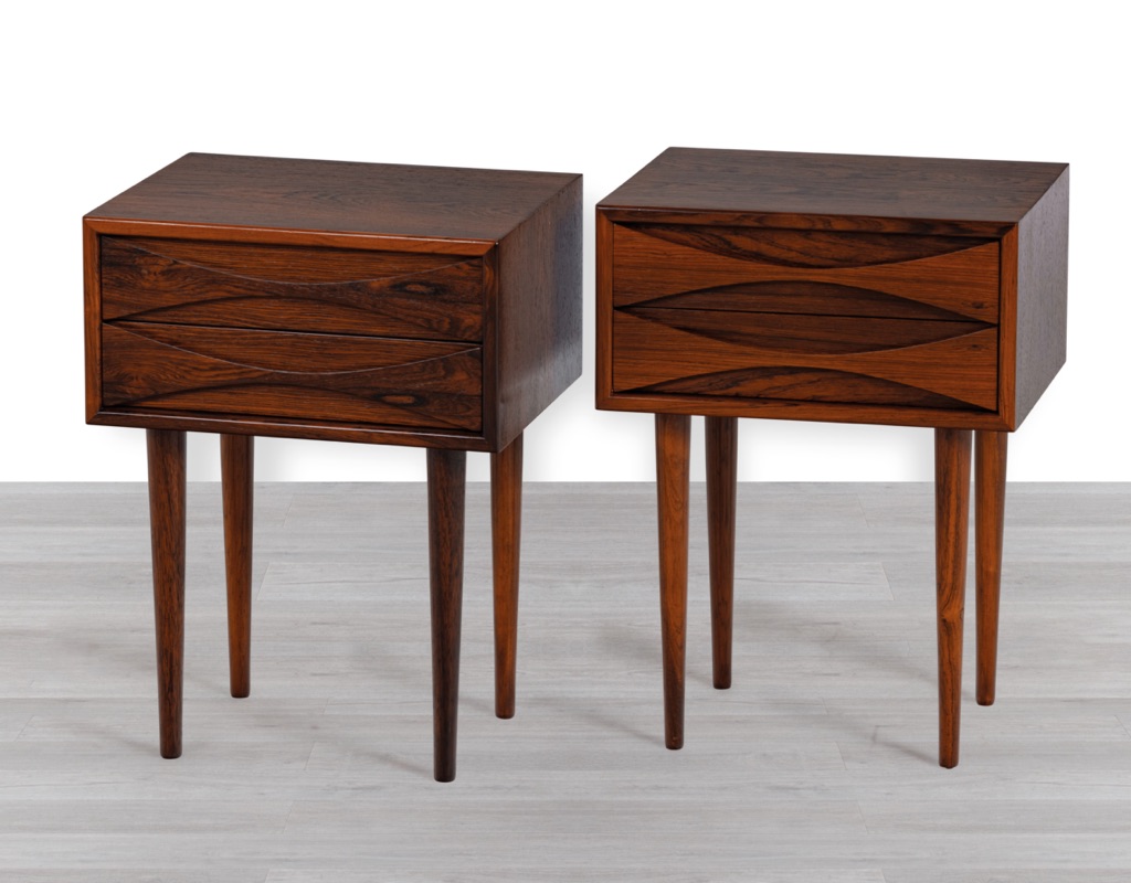Niels Clausen NC Mobler Nightstand Danish 1960s Mid Century Modern Brazilian Rosewood Pair Bedside Cabinet Scandinavian Vintage Drawers Bedroom
