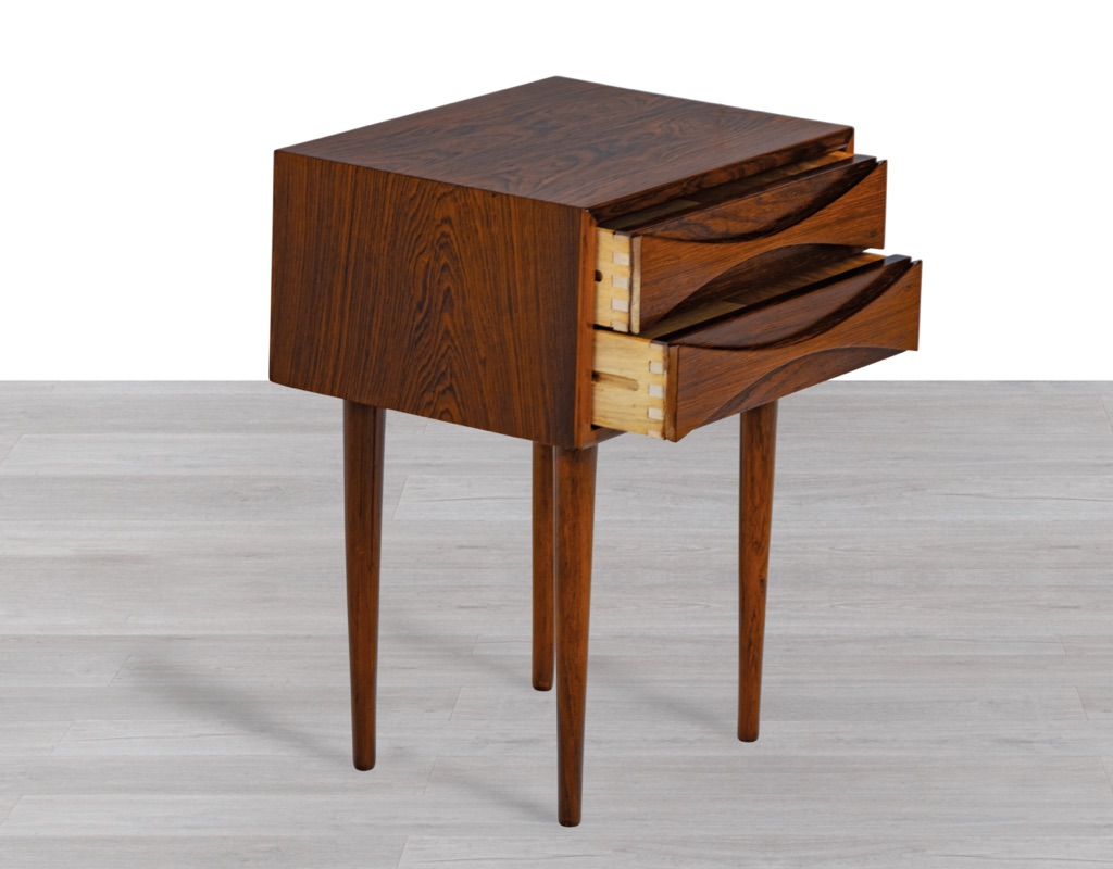 Niels Clausen NC Mobler Nightstand Danish 1960s Mid Century Modern Brazilian Rosewood Bedside Cabinet Scandinavian Vintage Drawers Bedroom Dovetail Joins