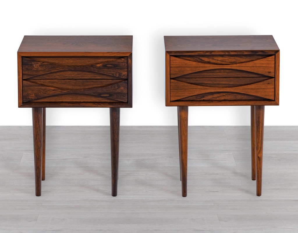Niels Clausen NC Mobler Nightstand Danish 1960s Mid Century Modern Brazilian Rosewood Bedside Cabinet Scandinavian Vintage Drawers Bedroom Pair