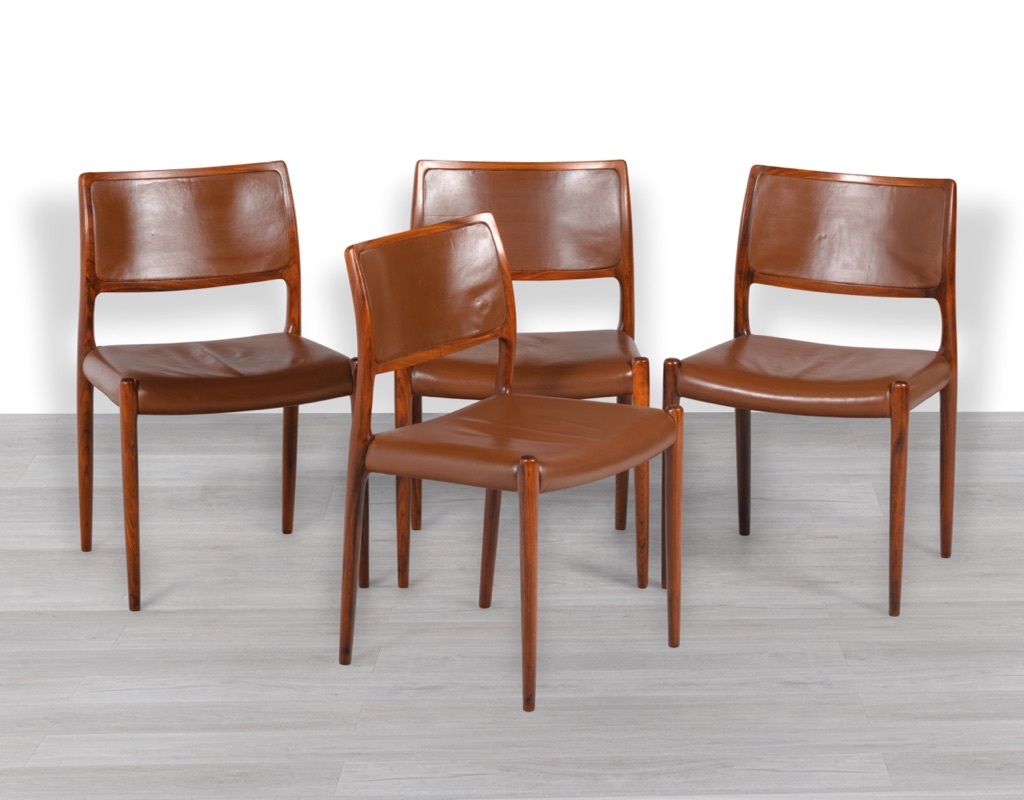 Niels Otto Moller Model 80 Dining Chairs Brazilian Rosewood J.L. Mollers Mobelfabrik Danish 1960s Mid Century Modern Original Scandinavian Design Leather Seats