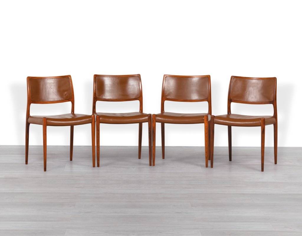Niels Otto Moller Model 80 Dining Chairs Brazilian Rosewood J.L. Mollers Mobelfabrik Danish 1960s Mid Century Modern Original Scandinavian Design Set Four