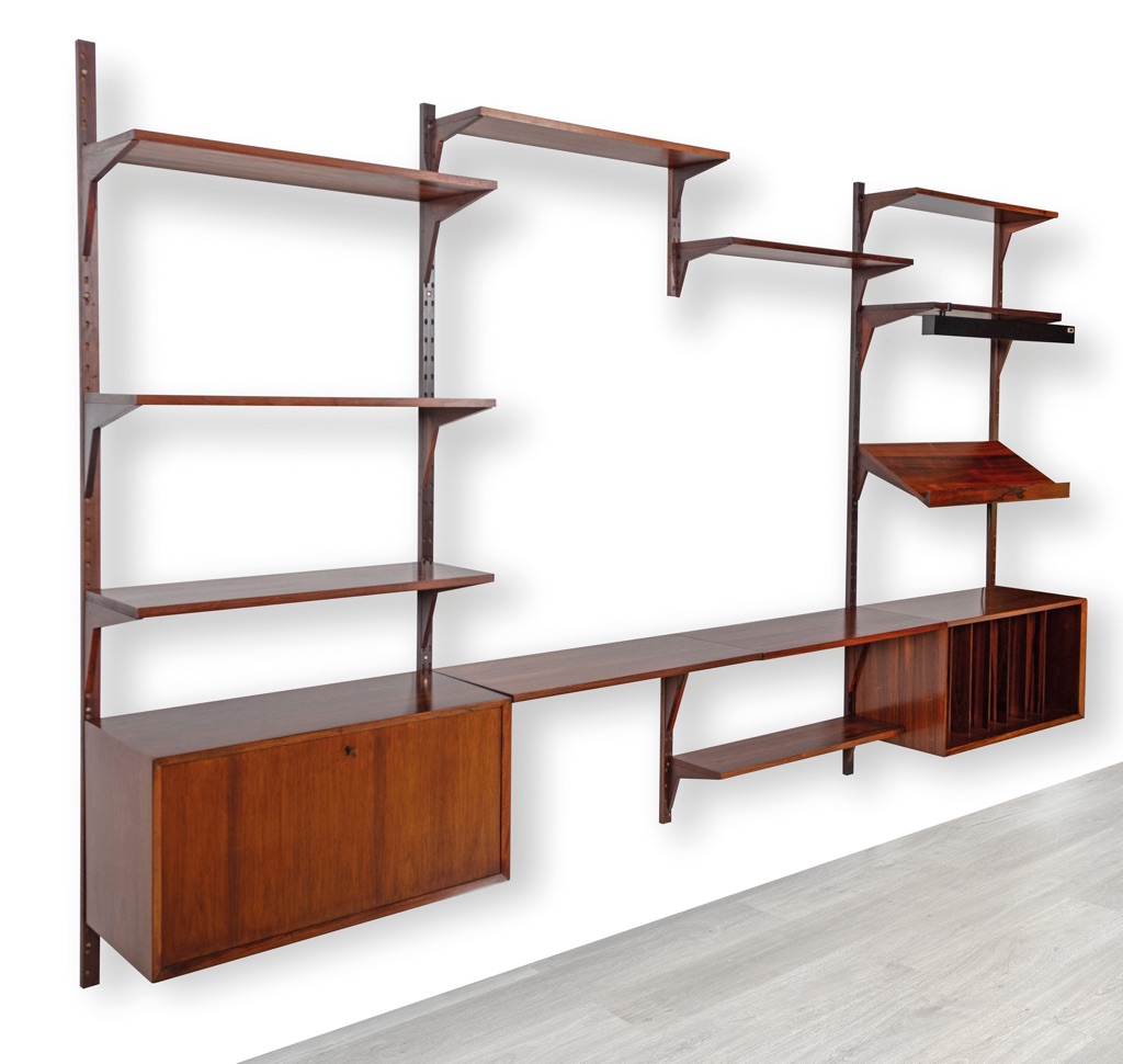 Poul Cadovius CADO Shelving Unit Bookshelf Danish Vintage 1960s Brazilian Rosewood Mid Century Modern Wall Mounted TV Unit Modular