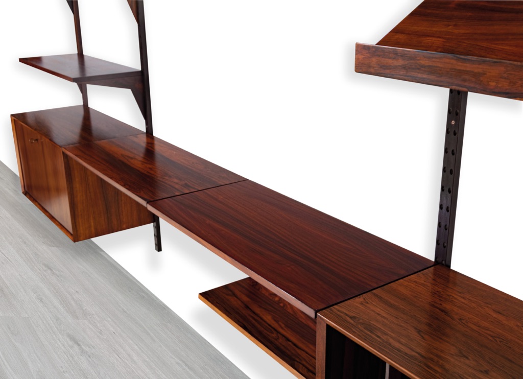 Poul Cadovius CADO Shelving Unit Bookshelf Danish Vintage 1960s Brazilian Rosewood Mid Century Modern Wall Mounted TV Unit Record Cabinet