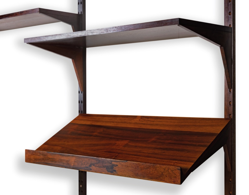 Poul Cadovius CADO Shelving Unit Bookshelf Danish Vintage 1960s Brazilian Rosewood Mid Century Modern Wall Mounted TV Unit Record Hiolder Sloping Shelf
