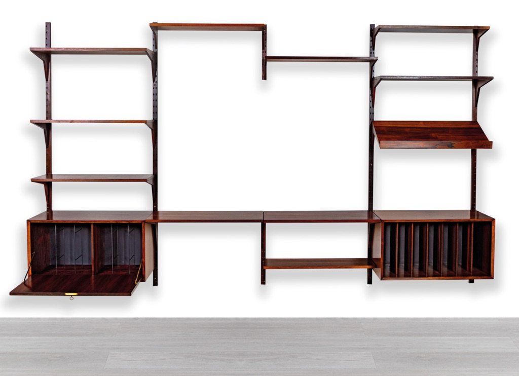 Poul Cadovius CADO Shelving Unit Bookshelf Danish Vintage Modular 1960s Brazilian Rosewood Mid Century Modern Wall Mounted TV Unit Scandinavian