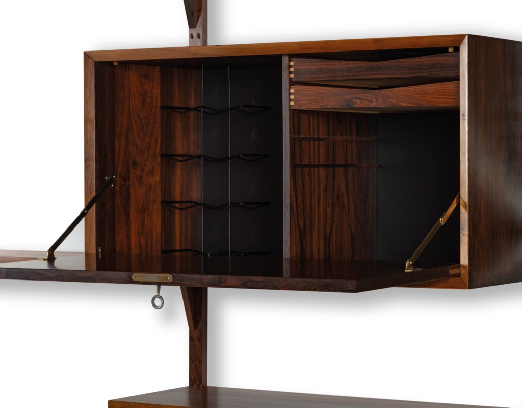 Mid century modern Poul Cadovius Shelving System Cado 1960s Wall Mounted Bookshelf Brazilian Rosewood Danish vintage storage Royal System Modular drop front