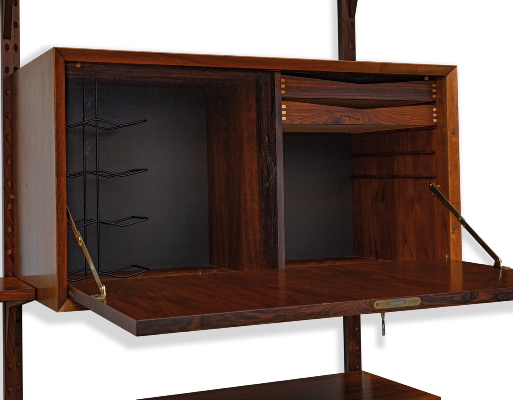 Mid century modern Poul Cadovius Shelving System Cado 1960s Wall Mounted Bookshelf Brazilian Rosewood Danish vintage storage Royal System Modular drop front cabinet