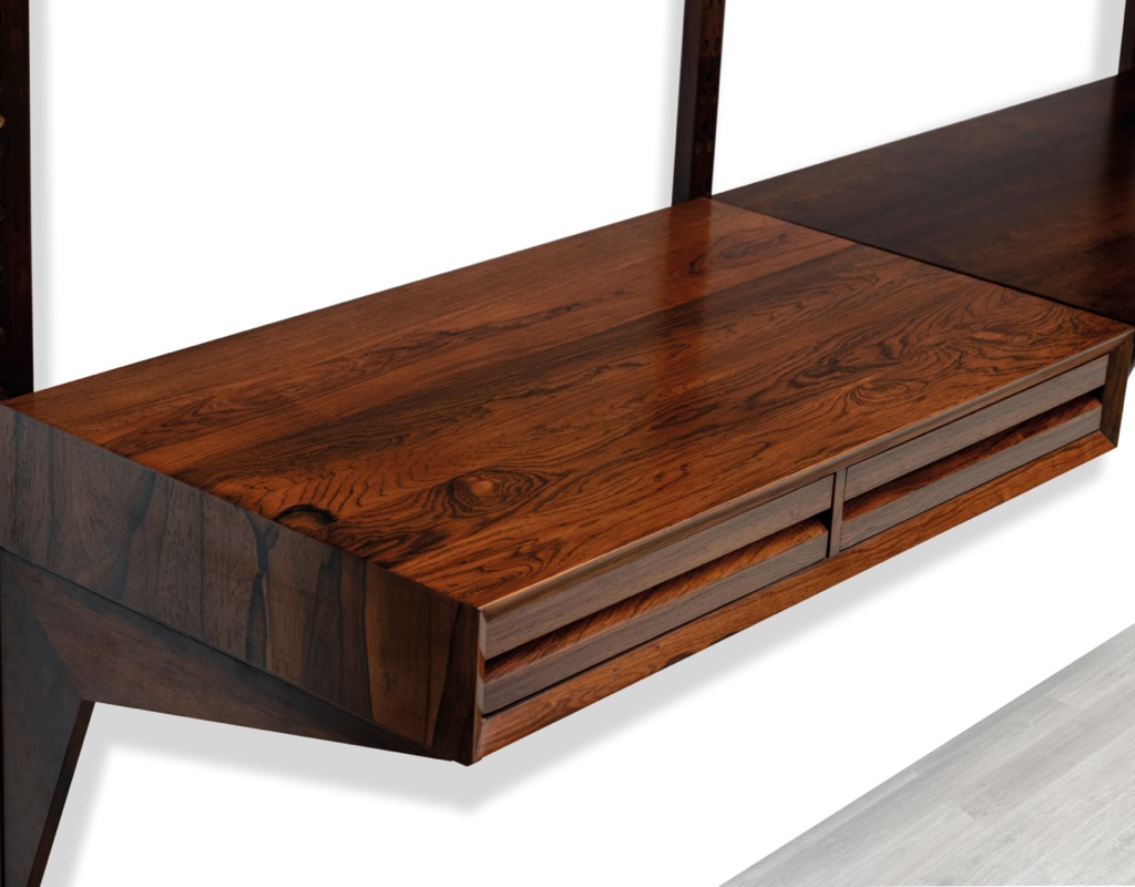 Mid century modern Poul Cadovius Shelving System Cado 1960s Wall Mounted Bookshelf Brazilian Rosewood Danish vintage storage Royal System Modular desk drawers