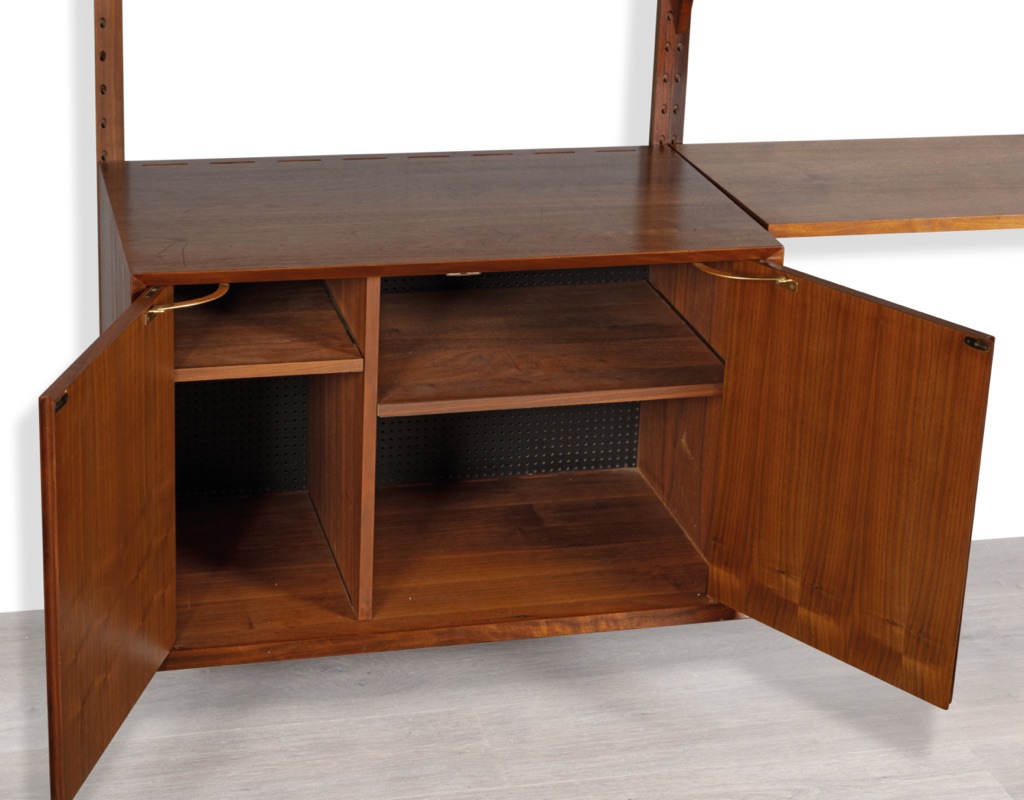 Mid century modern Danish 1960s Poul Cadovius shelving system wall mounted bookshelf CADO Denmark original Scandinavian storage Teak Walnut Brazilian Rosewood perforated record cabinet
