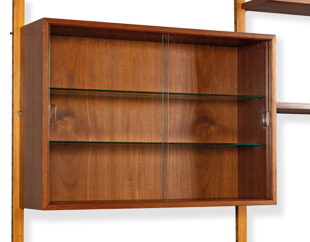 Poul Cadovius Shelving System Model Royal Danish Vintage 1950 CADO Wall Mounted Modular Teak Bookshelf Original Imported Scandinavian Storage Furniture glazed cabinet