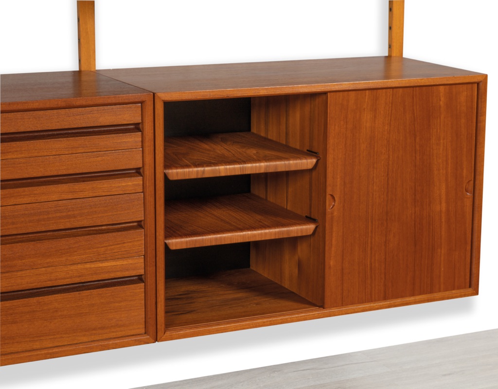 Poul Cadovius Shelving System Model Royal Danish Vintage 1950 CADO Wall Mounted Modular Teak Bookshelf Original Imported Scandinavian Storage Furniture sliding door
