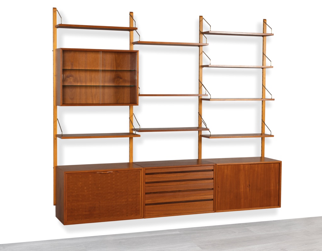 Poul Cadovius Shelving System Model Royal Danish Vintage 1950 CADO Wall Mounted Modular Teak Bookshelf Original Imported Scandinavian Storage Furniture restored