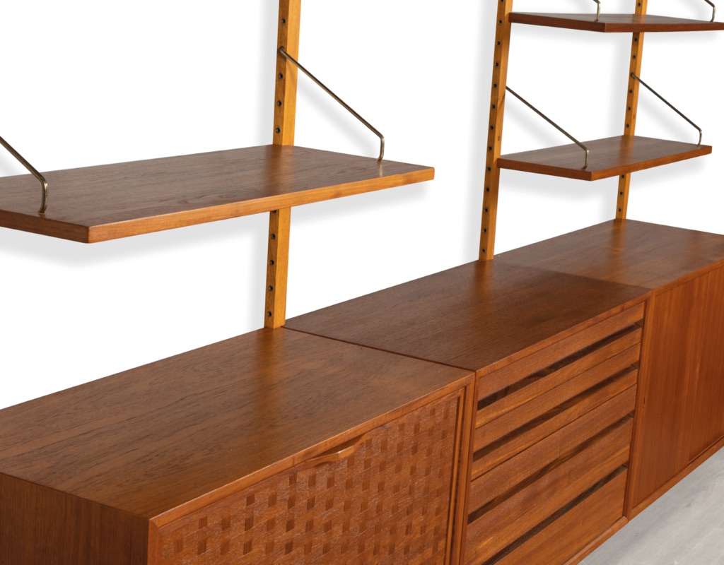 Poul Cadovius Shelving System Model Royal Danish Vintage 1950 CADO Wall Mounted Modular Teak Bookshelf Original Imported Scandinavian Storage Furniture woven front