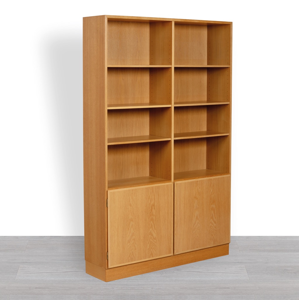 Mid century modern Poul Hundevad bookshelf Danish vintage 1960 shelving Hundevad Mobelfabrik oak cupboard Scandinavian design Carlo Jensen Double