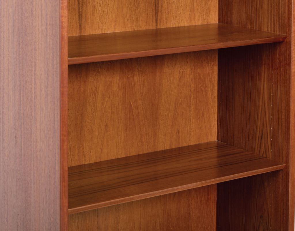 Mid century modern Poul Hundevad bookshelf Danish vintage 1960 shelving Hundevad Mobelfabrik narrow teak Scandinavian design Carlo Jensen Adjustable Shelving