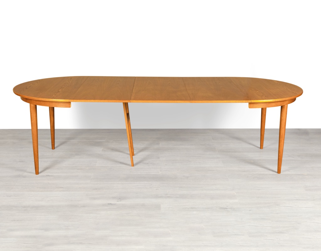 Mid century modern dining table Danish 1960s European oak round extension Skovmand & Andersen Denmark original Scandinavian tables large three leaf