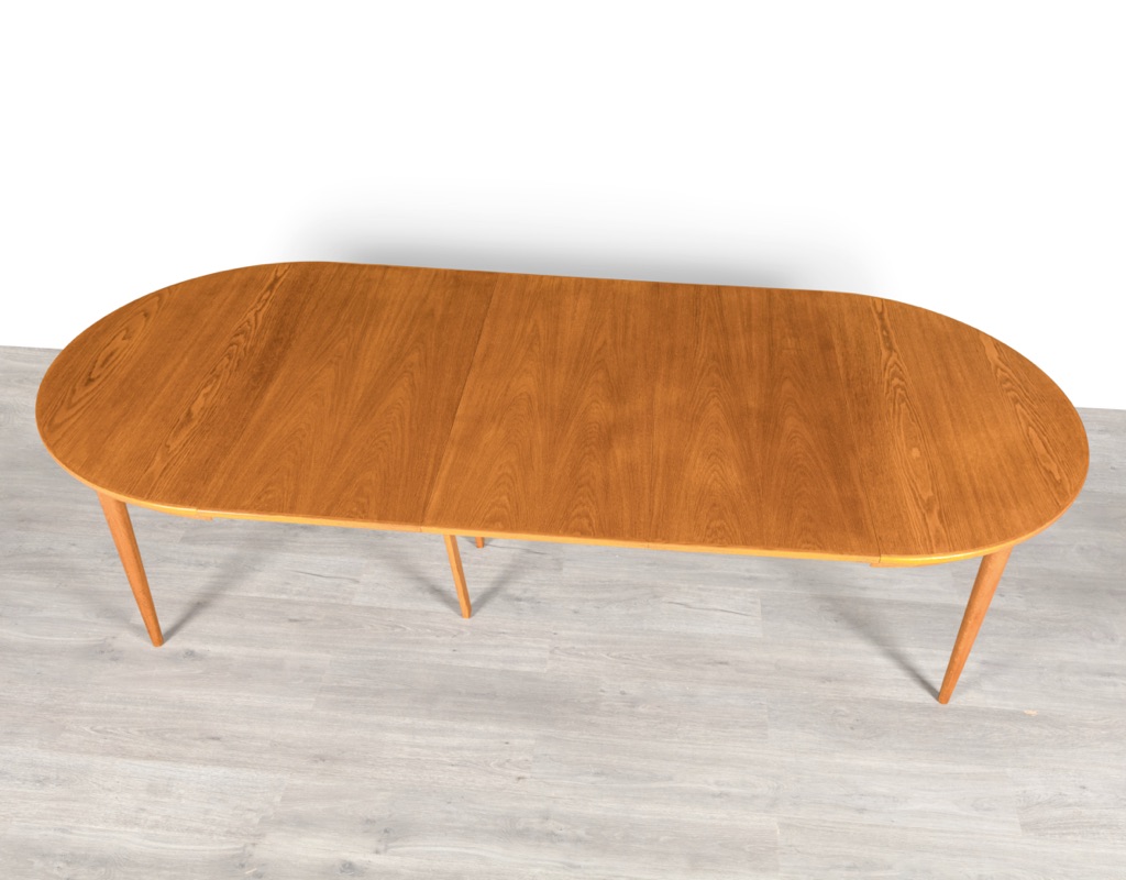 Mid century modern dining table Danish 1960s European oak round extension Skovmand & Andersen Denmark original Scandinavian tables fully extended