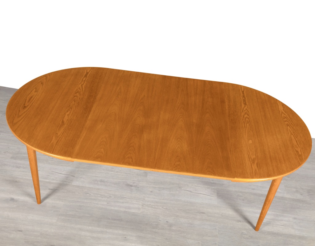 Mid century modern dining table Danish 1960s European oak round extension Skovmand & Andersen Denmark original Scandinavian tables open
