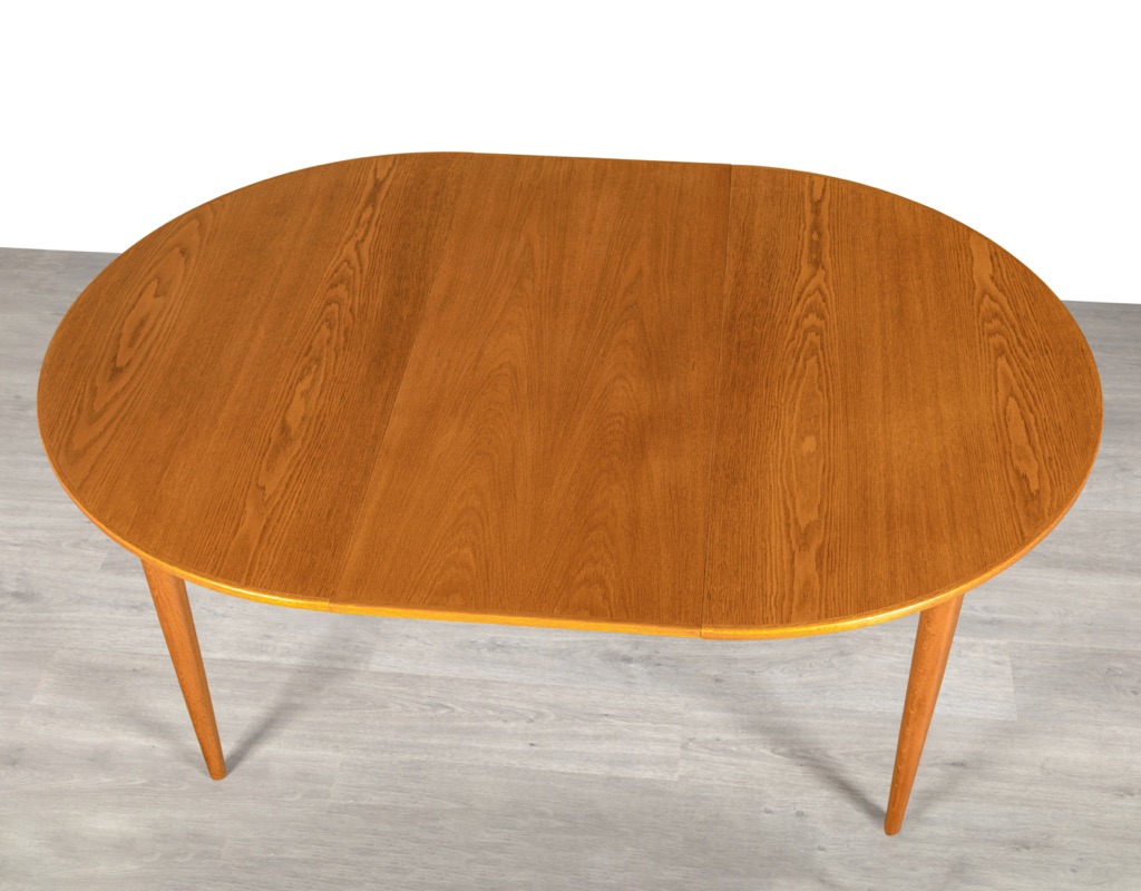 Mid century modern dining table Danish 1960s European oak round extension Skovmand & Andersen Denmark original Scandinavian tables one leaf