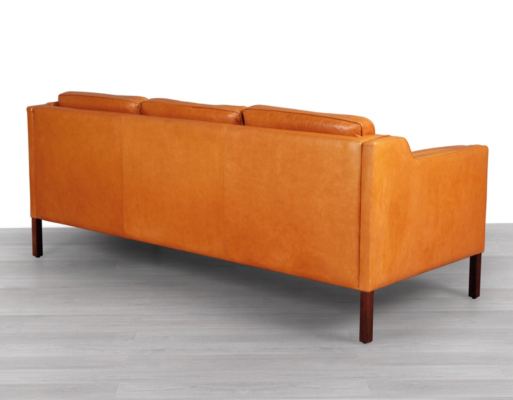 Danish Vintage 3 Seater Sofa Couch Stouby Furniture Tan Leather