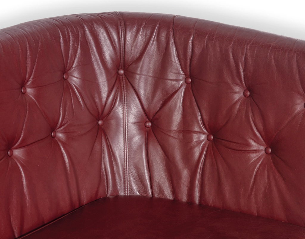 Danish Vintage Sofa Stouby Furniture Model Monica Couch Beechwood Spindle Back Frame Plum Leather Patina Original Scandinavian Seating Skipper Curved Back