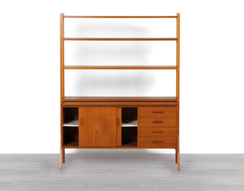 Swedish 1960s Bookcase Bookshelf Bengt Ruda Kurt Ostervig Teak Vintage Pull Out Desk Shelf Ikea Mid Century Modern Freestanding Room Divider Sliding Doors