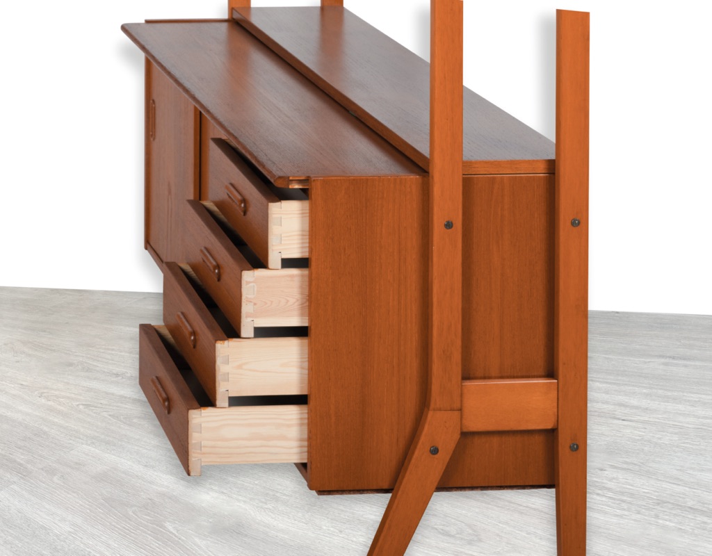 Swedish 1960s Bookcase Bookshelf Bengt Ruda Kurt Ostervig Teak Vintage Pull Out Desk Shelf Ikea Mid Century Modern Freestanding Room Divider Dovetail Joins